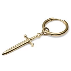 Gold-tone Titanium Drop Hoop Earring With Sword Charm
