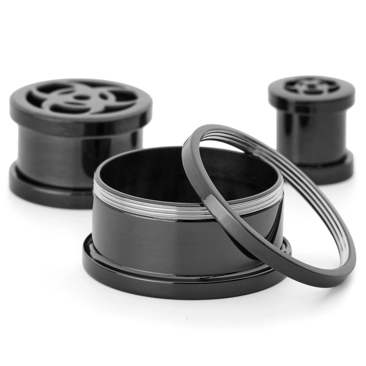 Black Stainless Steel Biohazard Screw-Fit Tunnel Earring - Image 3