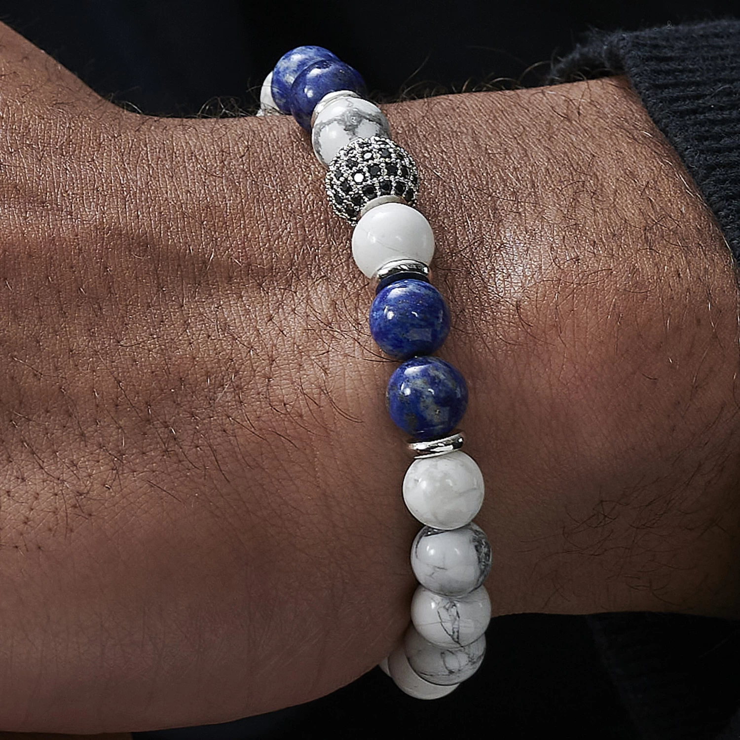 White Pine, Blue Lapis Lazuli & Silver-Tone Zirconia Bracelet - Image 6