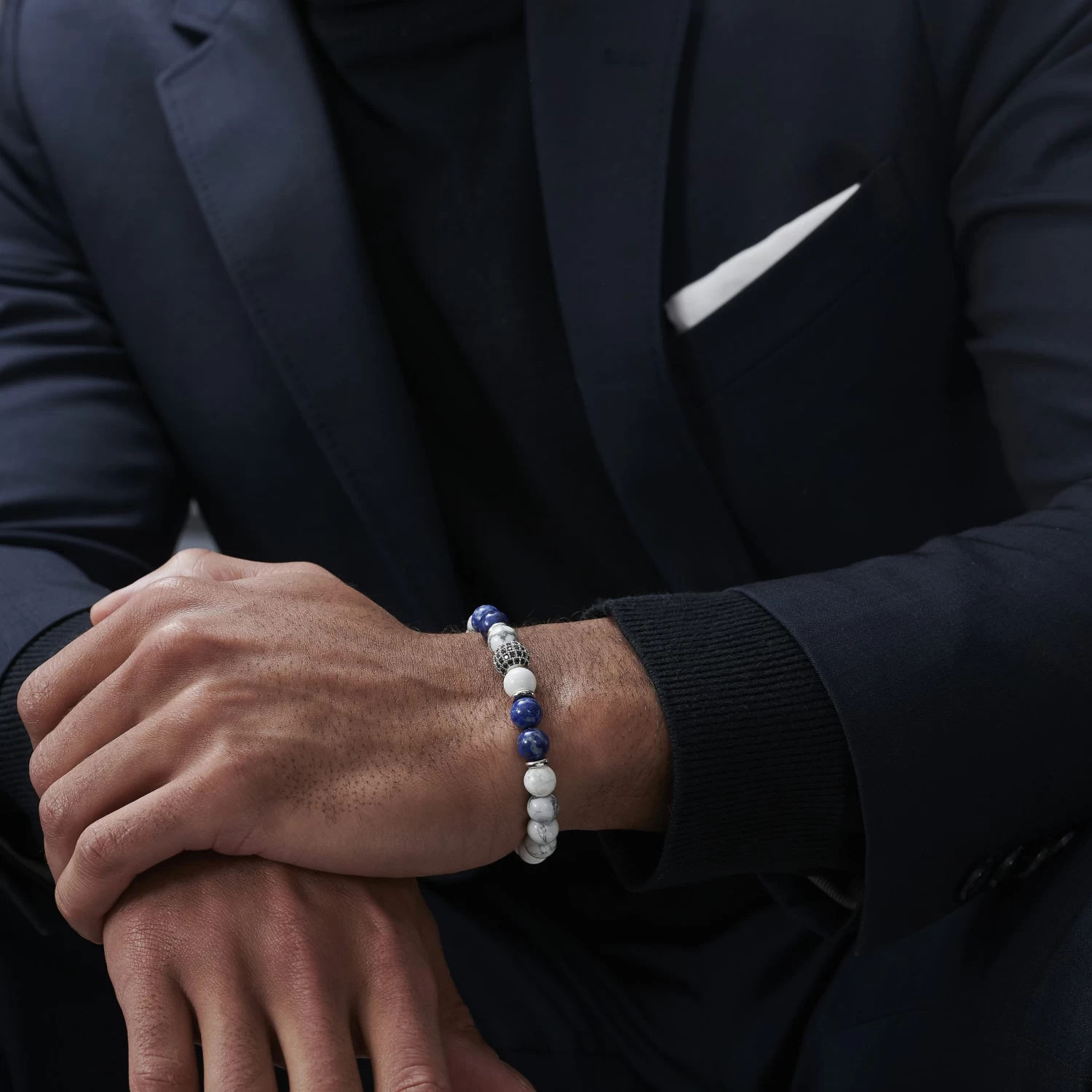 White Pine, Blue Lapis Lazuli & Silver-Tone Zirconia Bracelet - Image 4