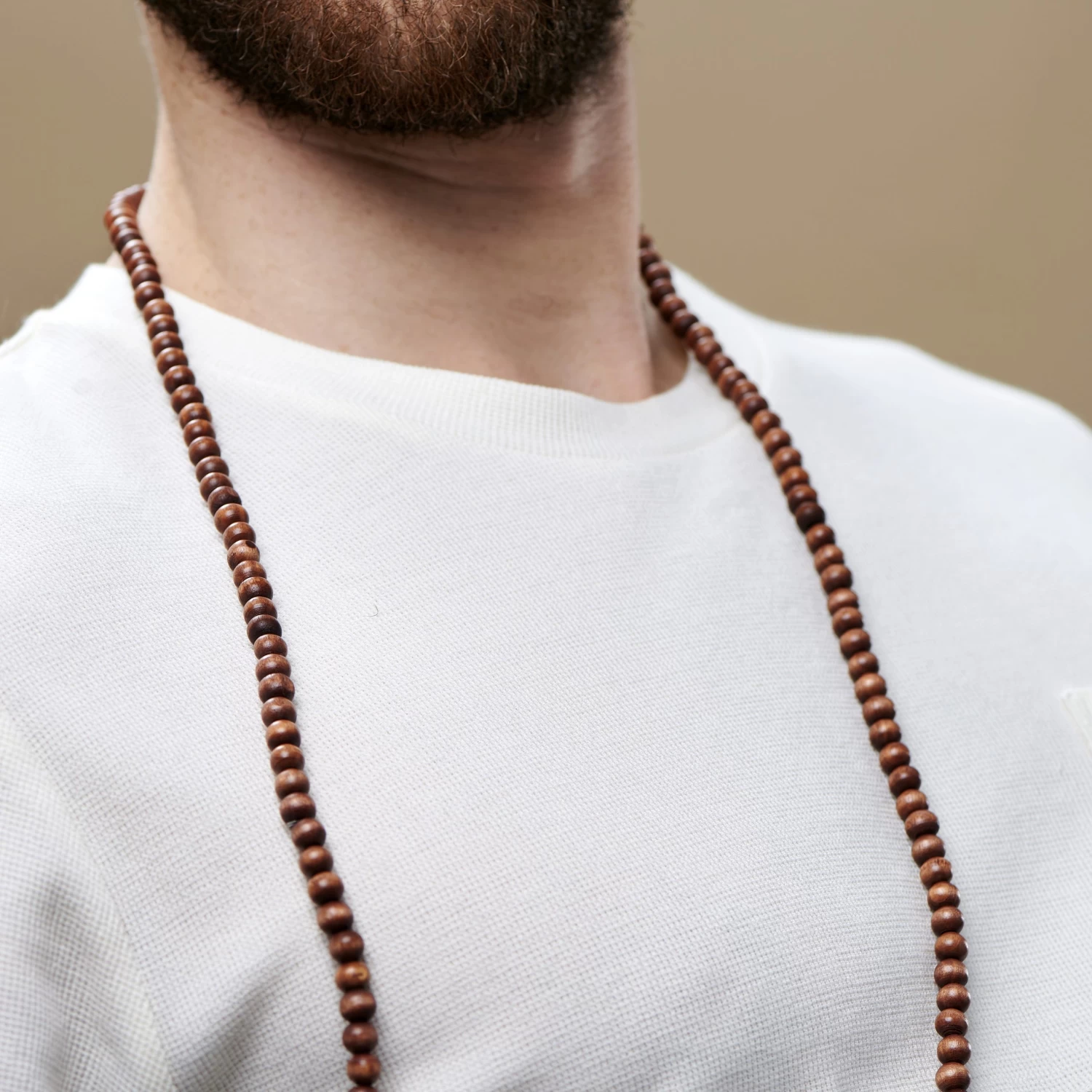 Red & Brown Wooden Pearl Beaded Necklace - Image 4