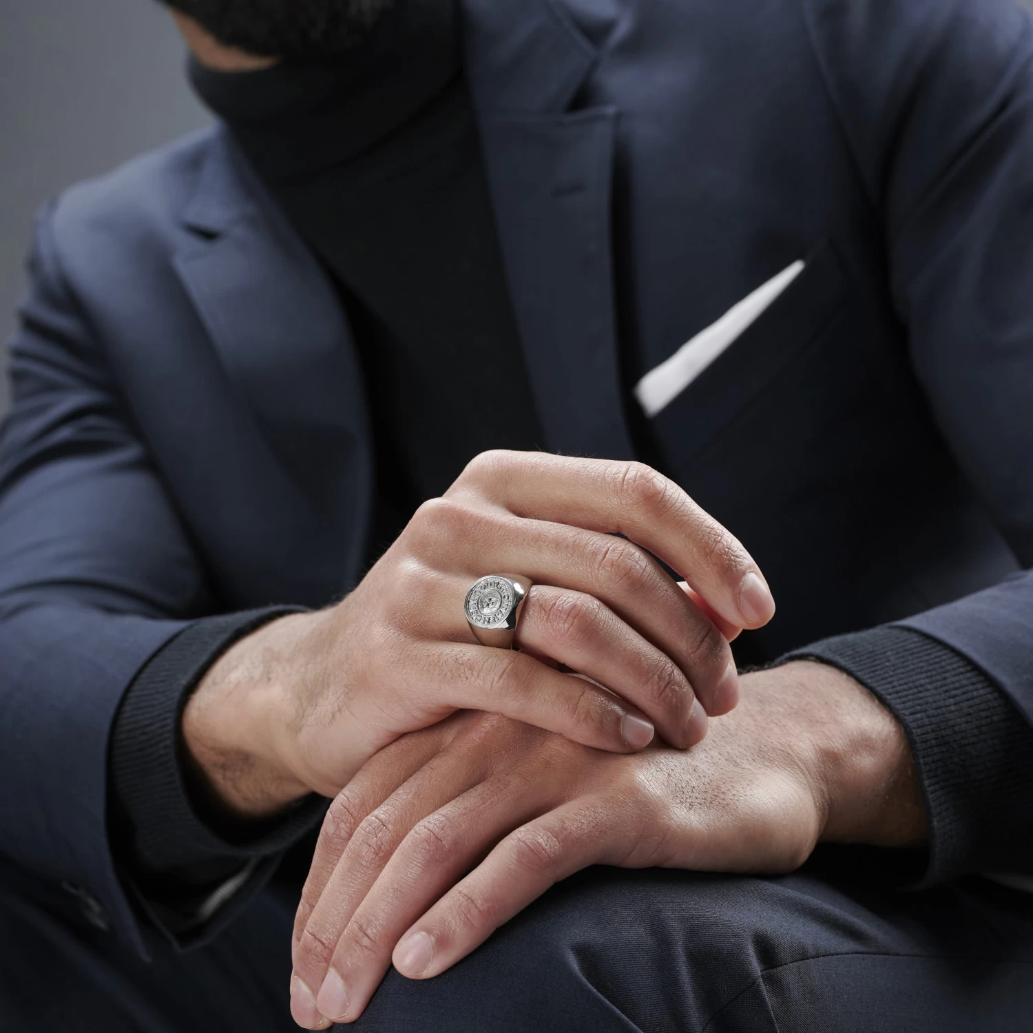 Makt | Silver-Tone Stainless Steel With Dark Gray Viking Coin Signet Ring - Image 4