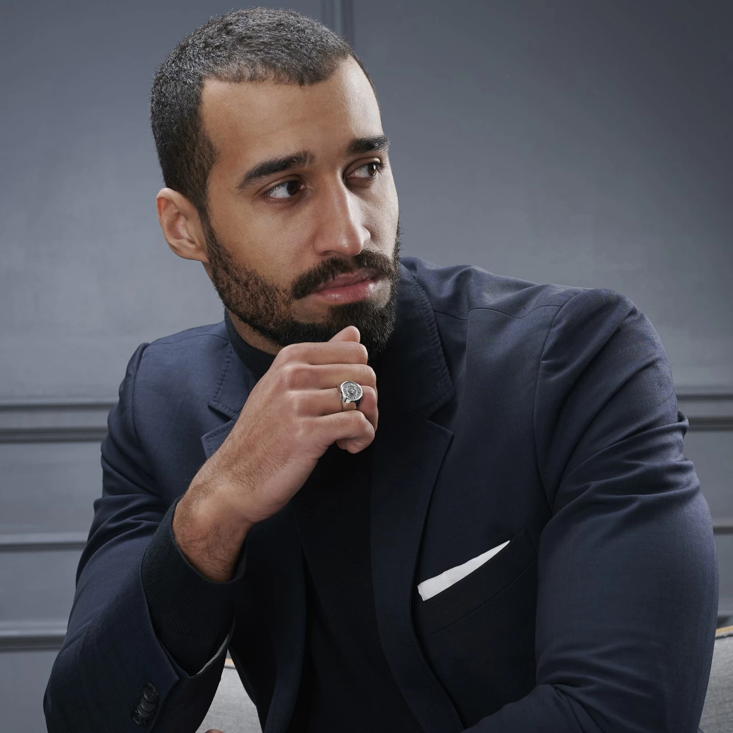 Makt | Silver-Tone Stainless Steel With Dark Gray Viking Coin Signet Ring - Image 5