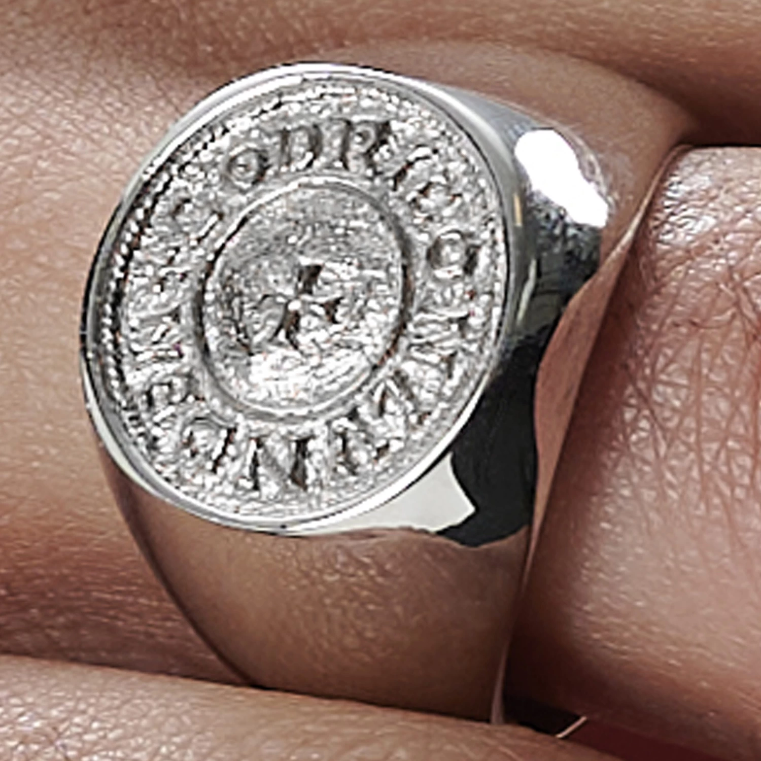 Makt | Silver-Tone Stainless Steel With Dark Gray Viking Coin Signet Ring - Image 8