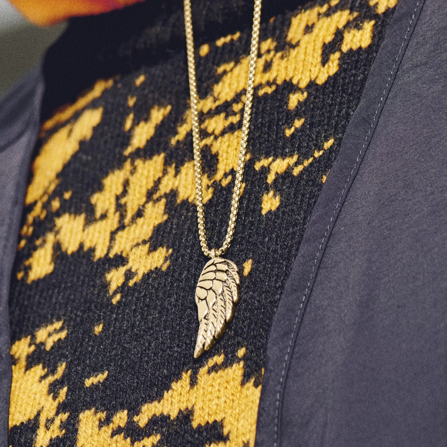 Egan | Gold-Tone Feather Wing Box Chain Necklace - Image 8