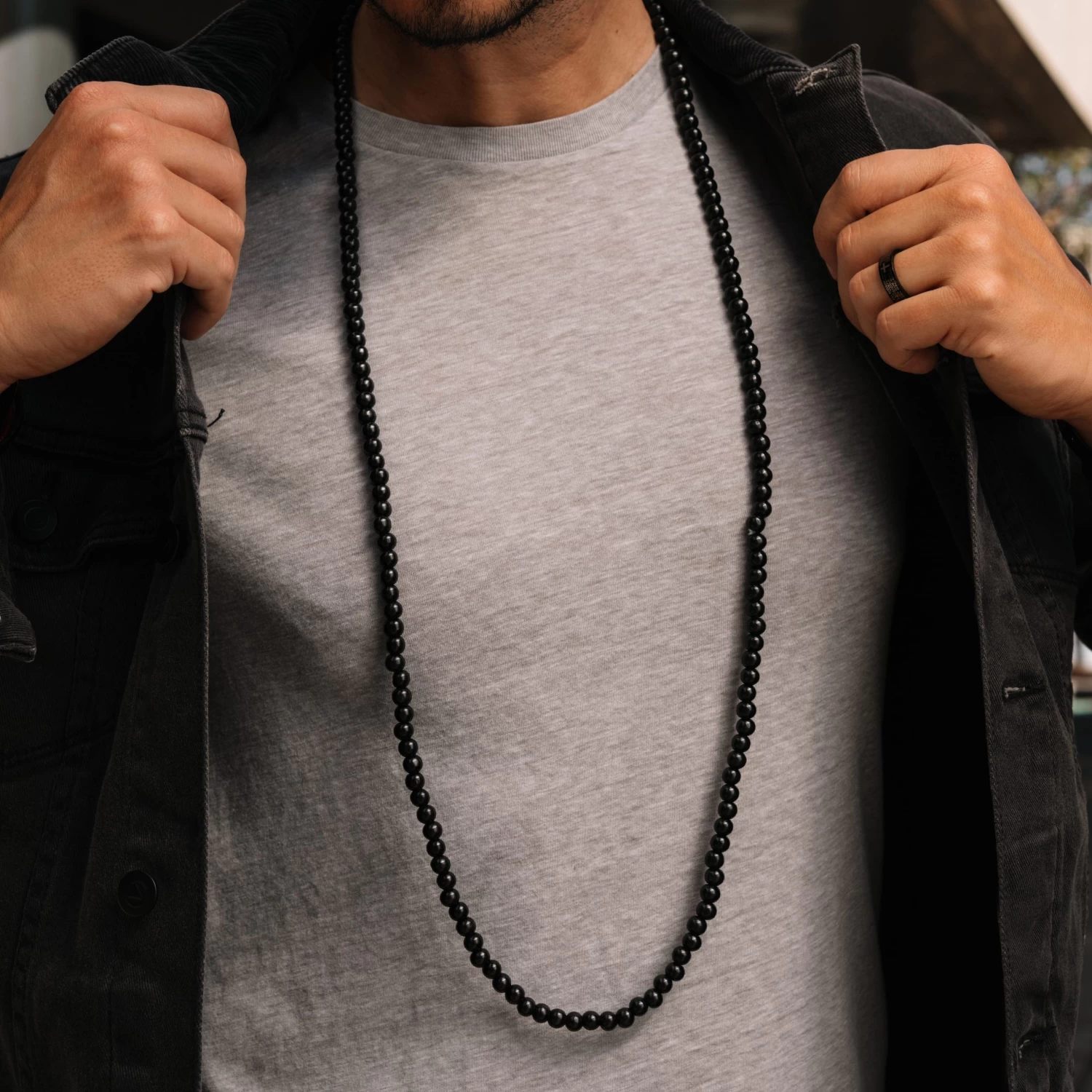 Black Wooden Pearl Beaded Necklace - Image 8