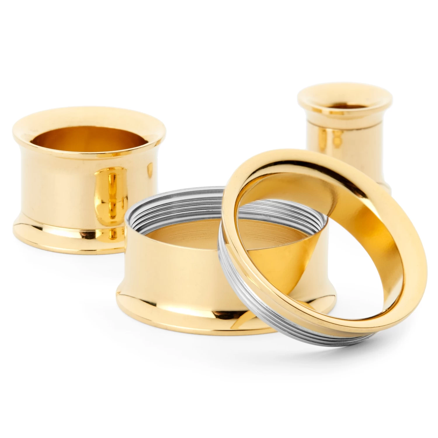 Gold-Tone Thin-Rimmed Screw-Fit Tunnel Earring - Image 3