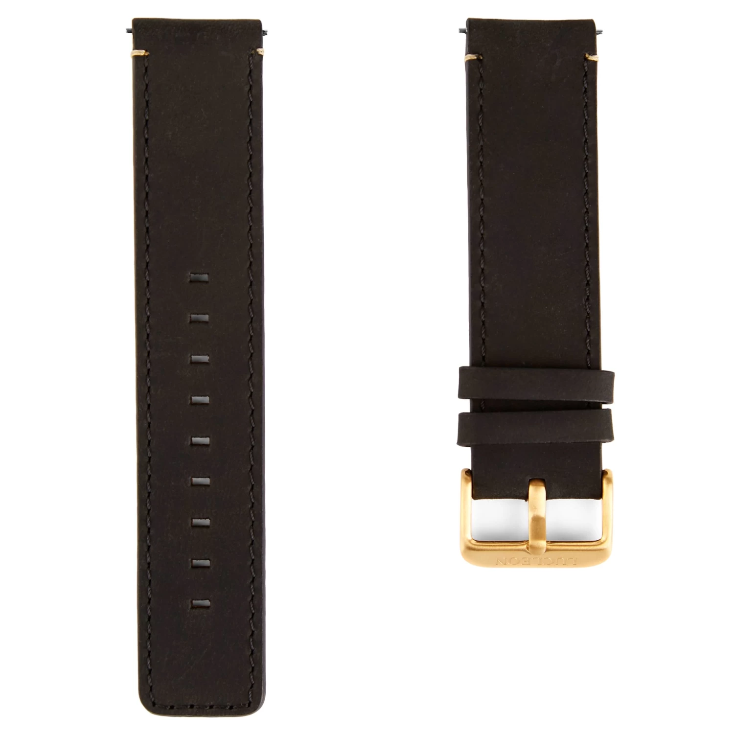 Black & Gold-Tone Watch Strap With Cream Stitches
