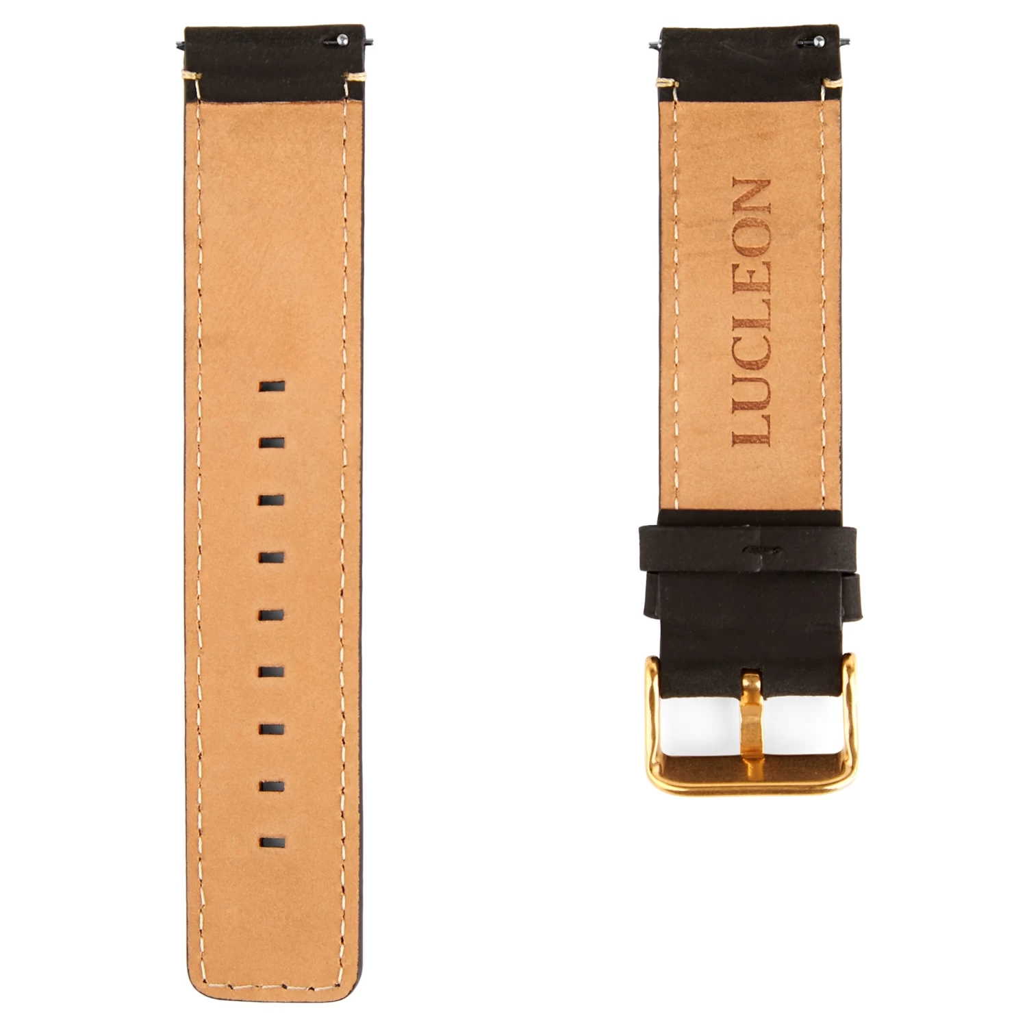 Black & Gold-Tone Watch Strap With Cream Stitches - Image 3