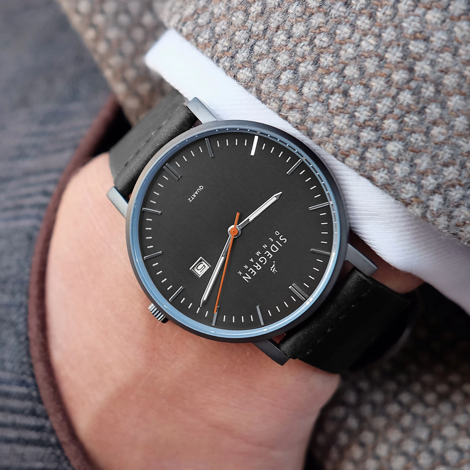 Kevil | Dark Grey Slim Dress Watch With Dark Grey Dial & Black Leather Strap - Image 6