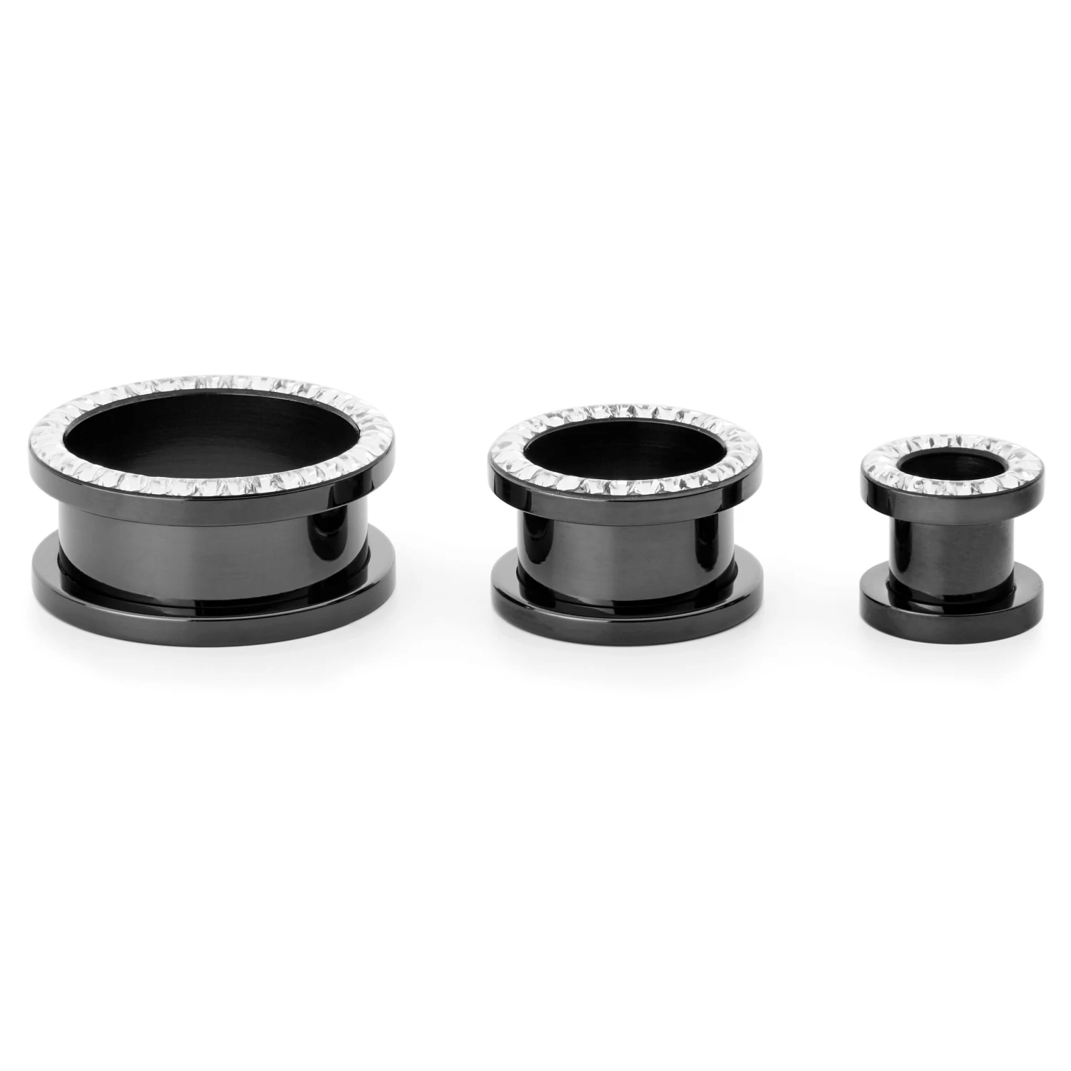 Black Stainless Steel & Gem Screw-Fit Tunnel Earring - Image 2