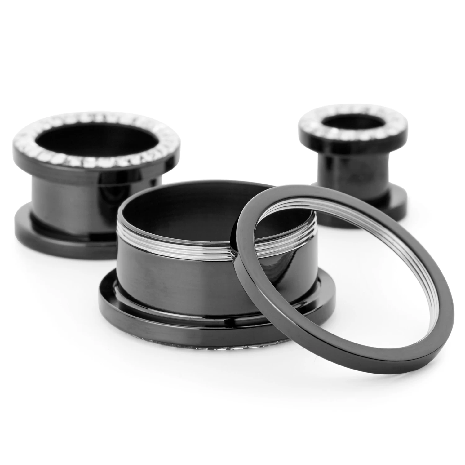 Black Stainless Steel & Gem Screw-Fit Tunnel Earring - Image 3