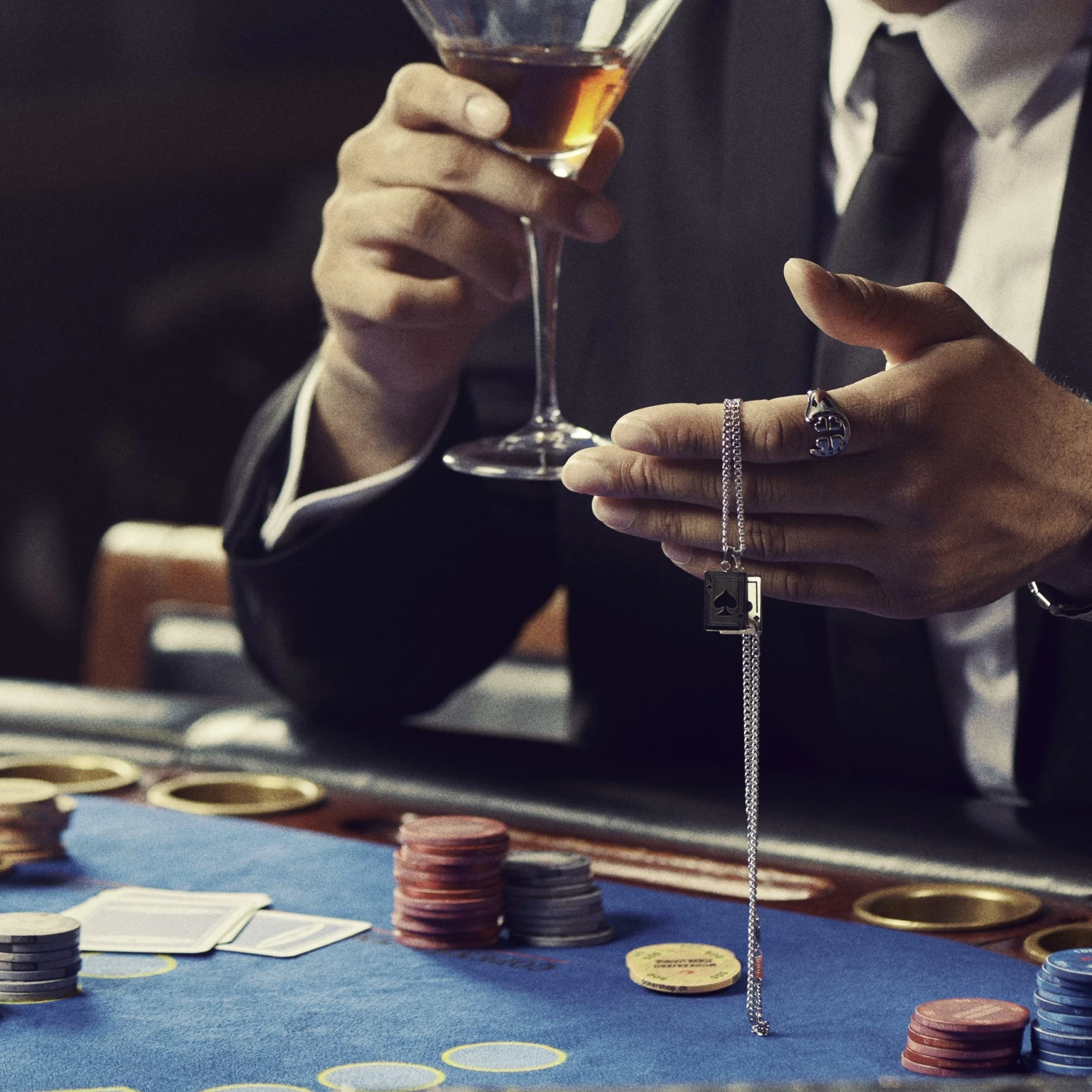 Ace | Silver-tone Black Ace Pair Double Pendant Necklace - Image 3