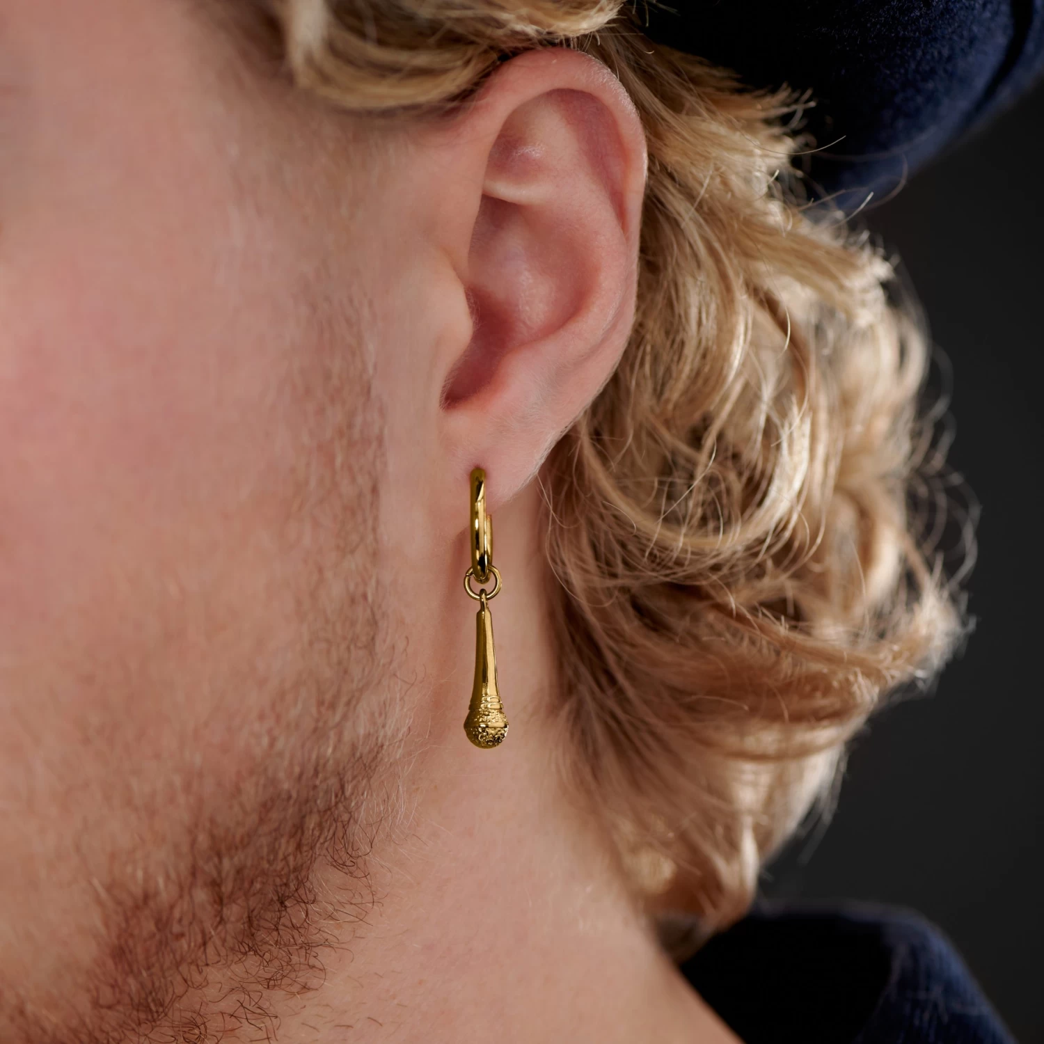 Gold-Tone Microphone Hoop Earring - Image 2