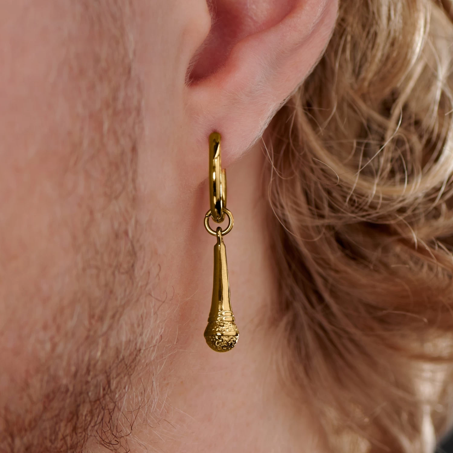 Gold-Tone Microphone Hoop Earring - Image 5