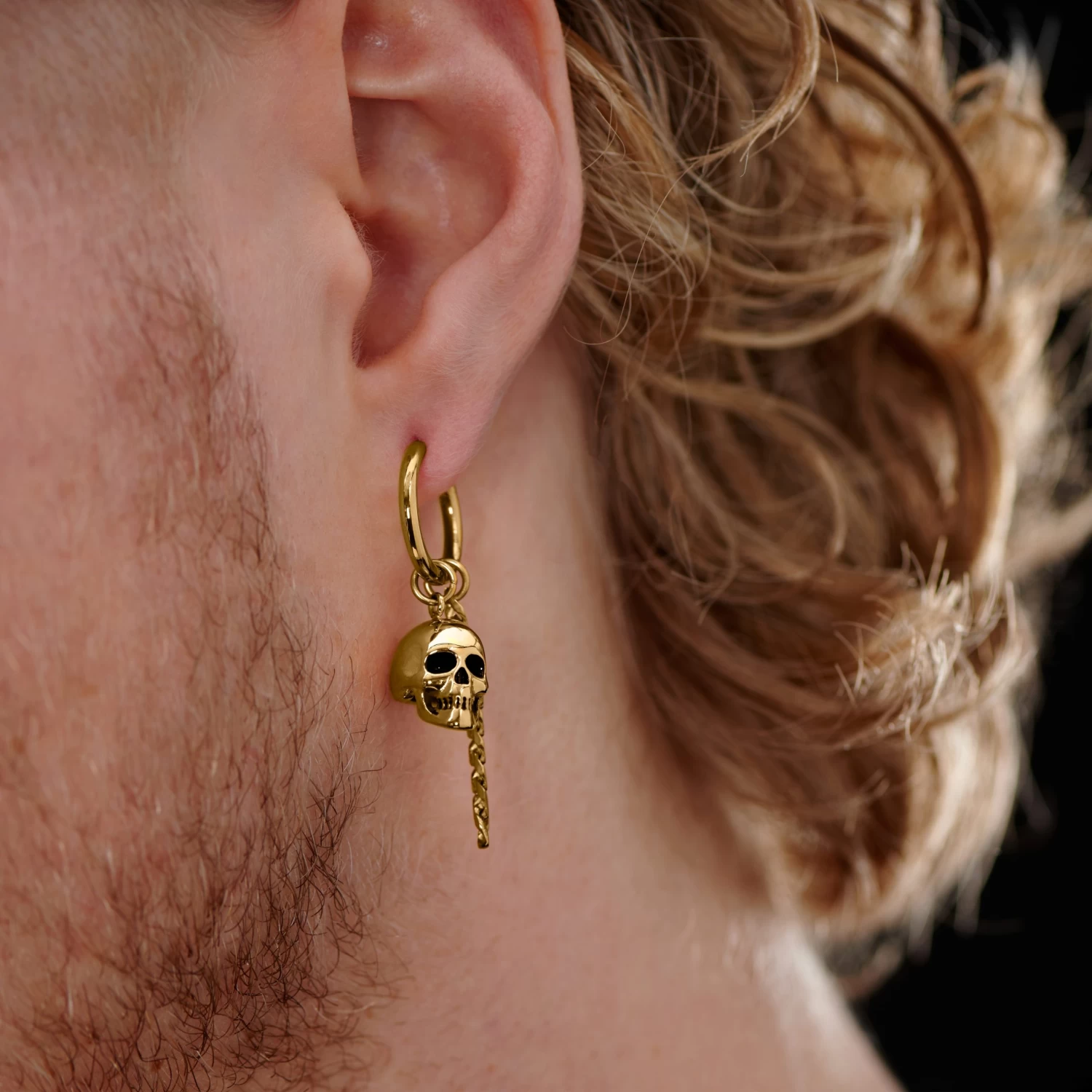 Gold-Tone Skull & Chain Hoop Earring - Image 2