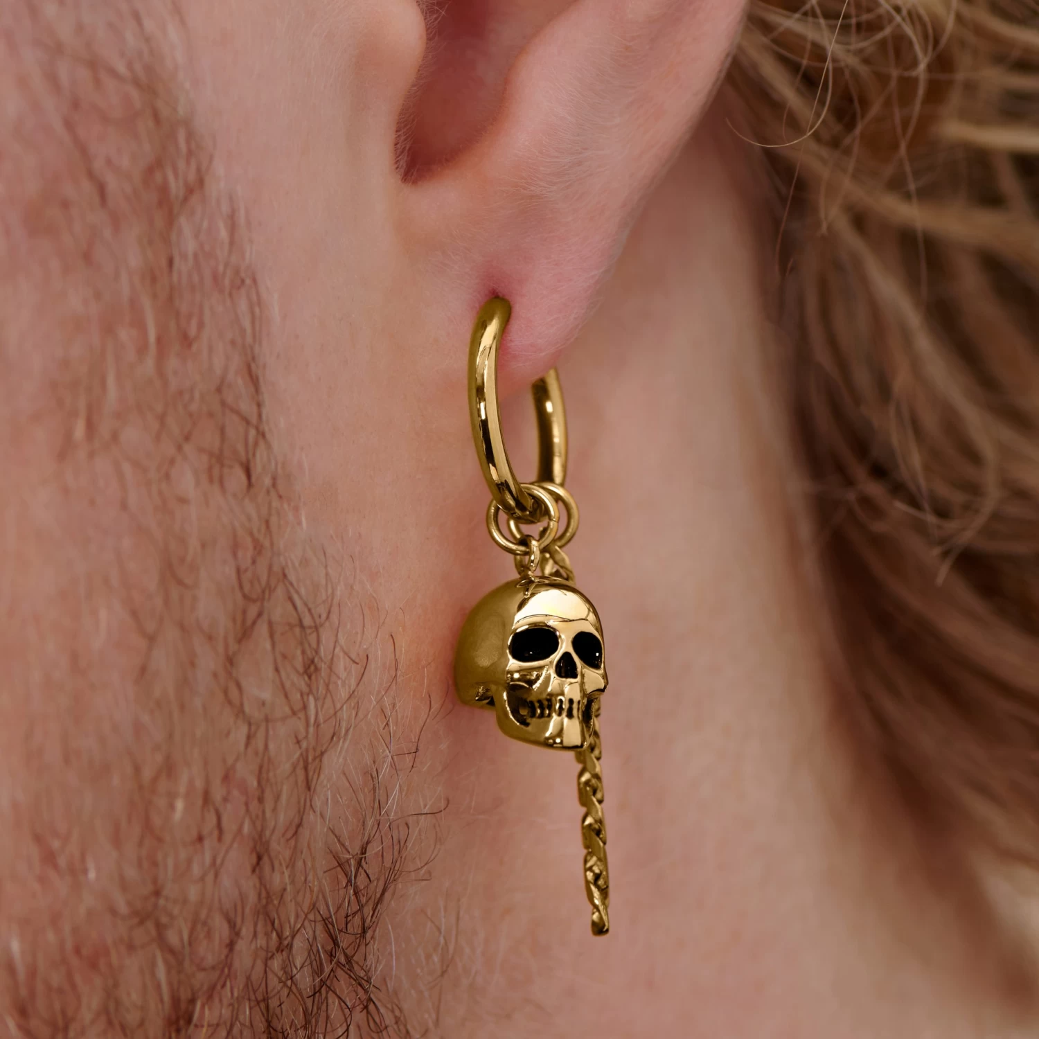 Gold-Tone Skull & Chain Hoop Earring - Image 5