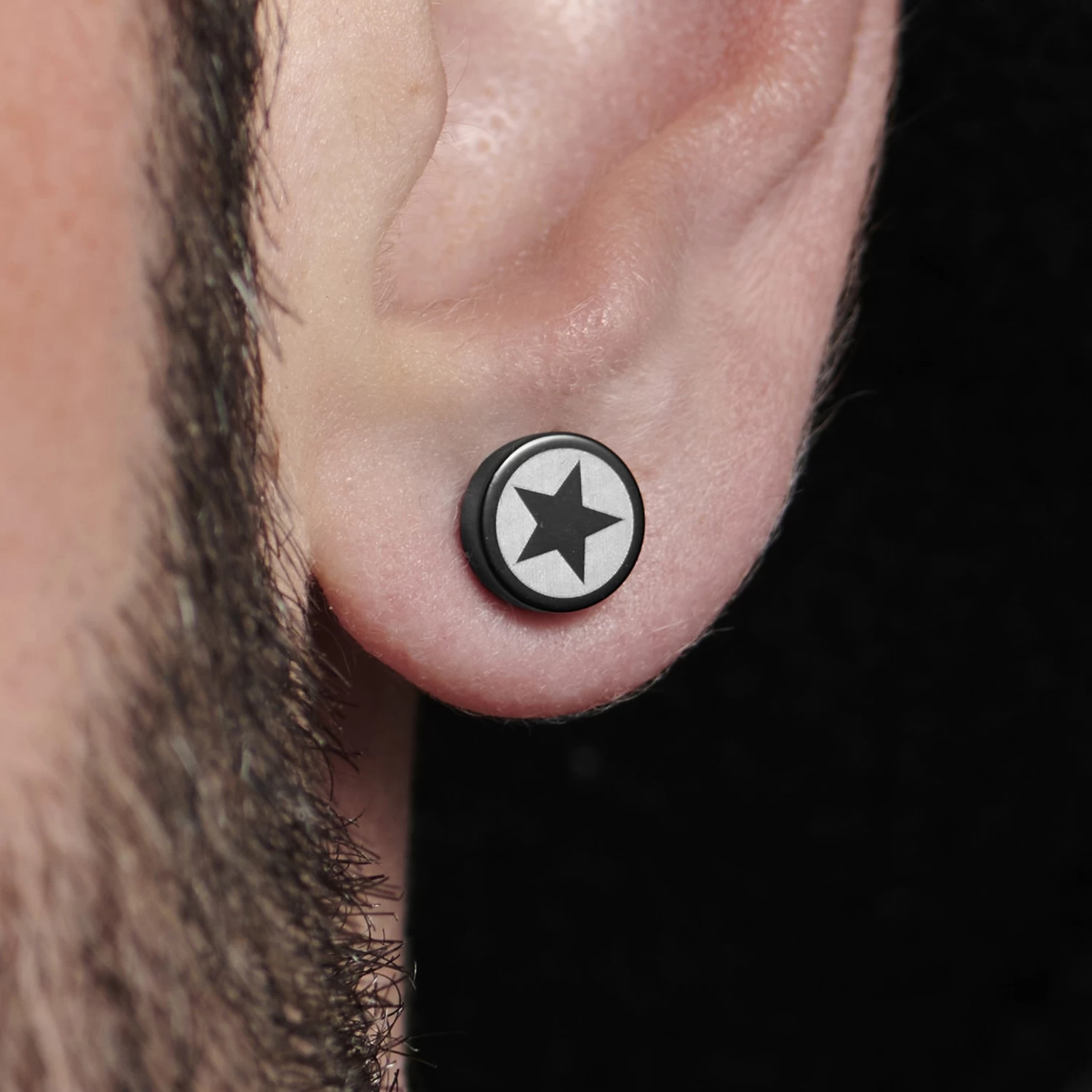 Silver-Tone & Black Steel Star Magnetic Earring - Image 7