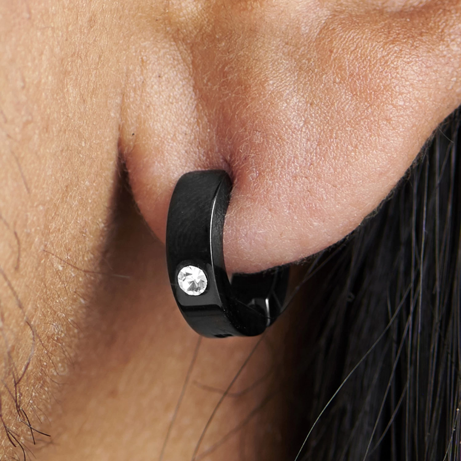 Sentio | Black Surgical Steel & Zirconia Clip-On Hoop Earring - Image 6