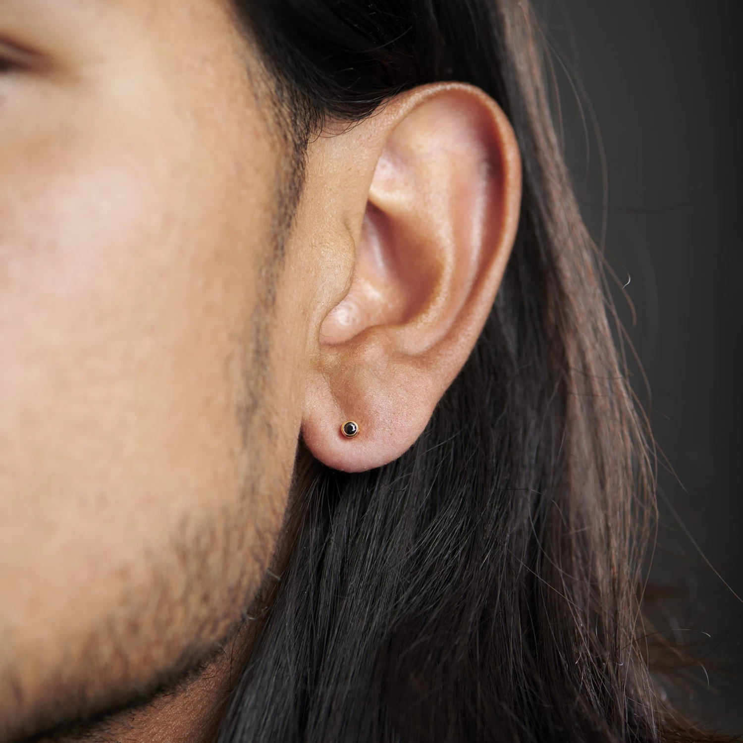 3 Mm Black Round Zirconia & Gold-Tone Stud Earring - Image 3