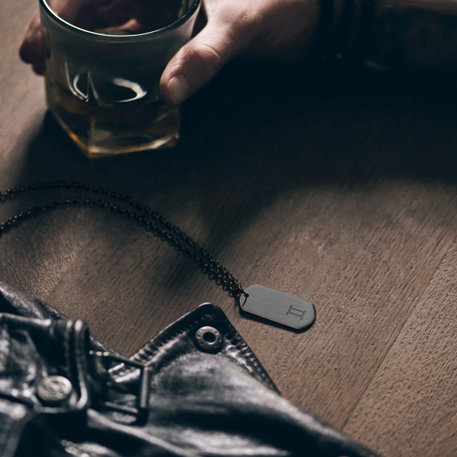 Zodiac | Gunmetal Stainless Steel Gemini Star Sign Dog Tag Cable Chain Necklace - Image 2