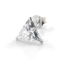 8 Mm Triangular Zirconia & 925 Sterling Silver Stud Earring