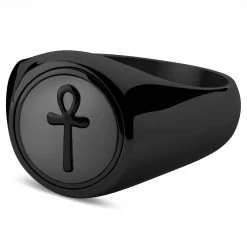 Ankh | Black Stainless Steel Ankh Signet Ring