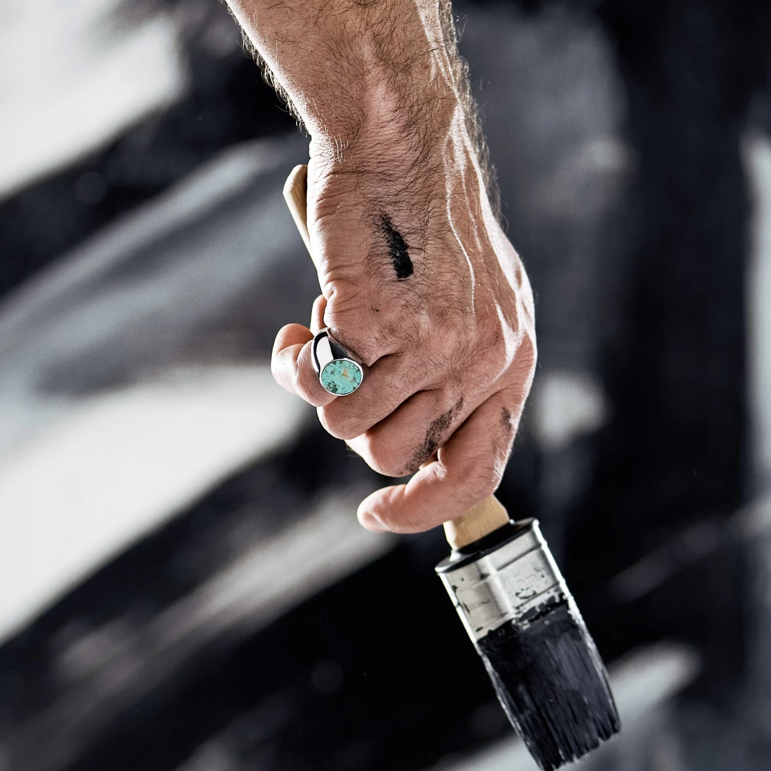 Aras | Silver-tone Stainless Steel Chrysocolla Pinky Signet Ring - Image 2