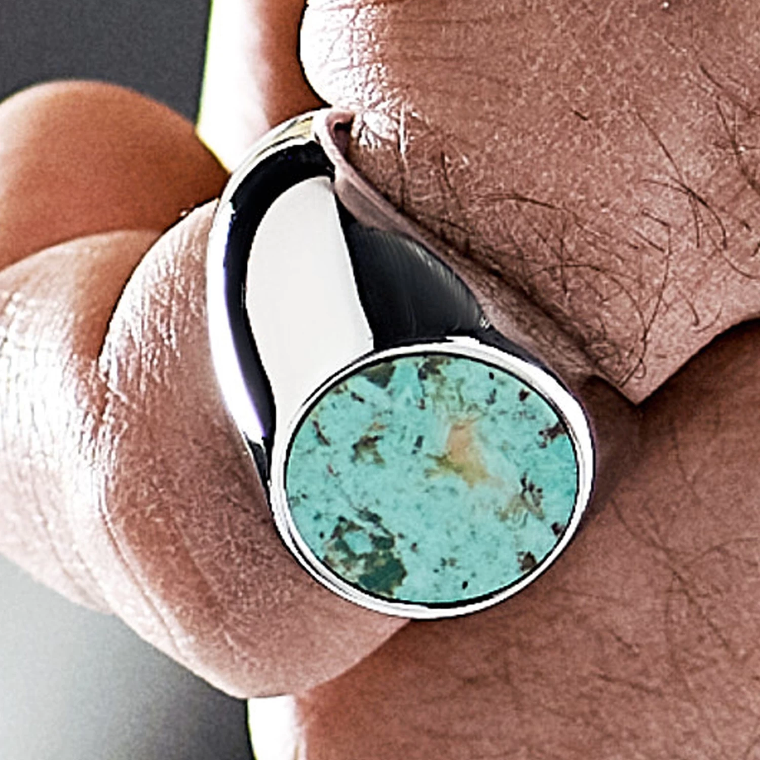 Aras | Silver-tone Stainless Steel Chrysocolla Pinky Signet Ring - Image 7