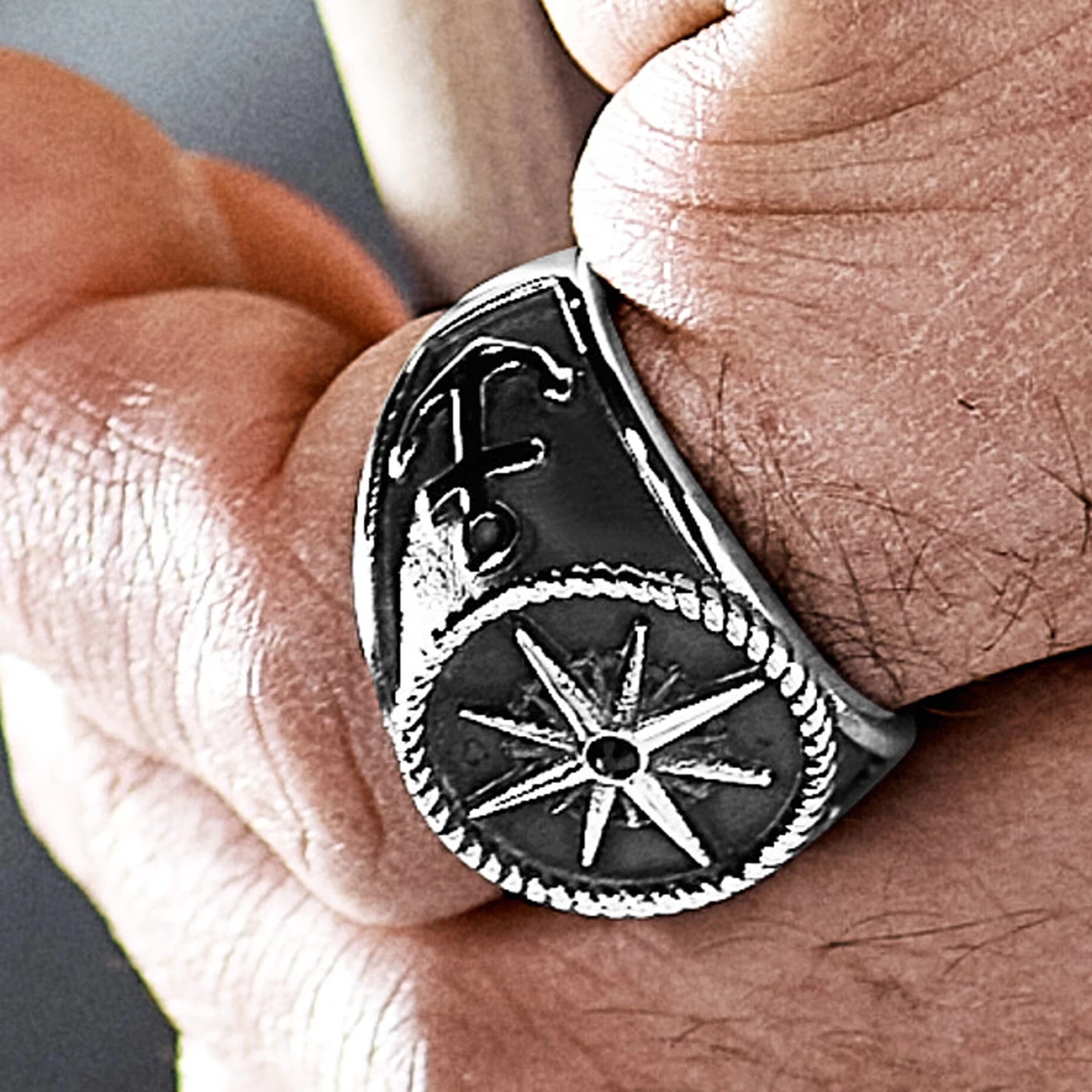 Aras | Nautical-themed Stainless Steel Pinky Signet Ring - Image 8