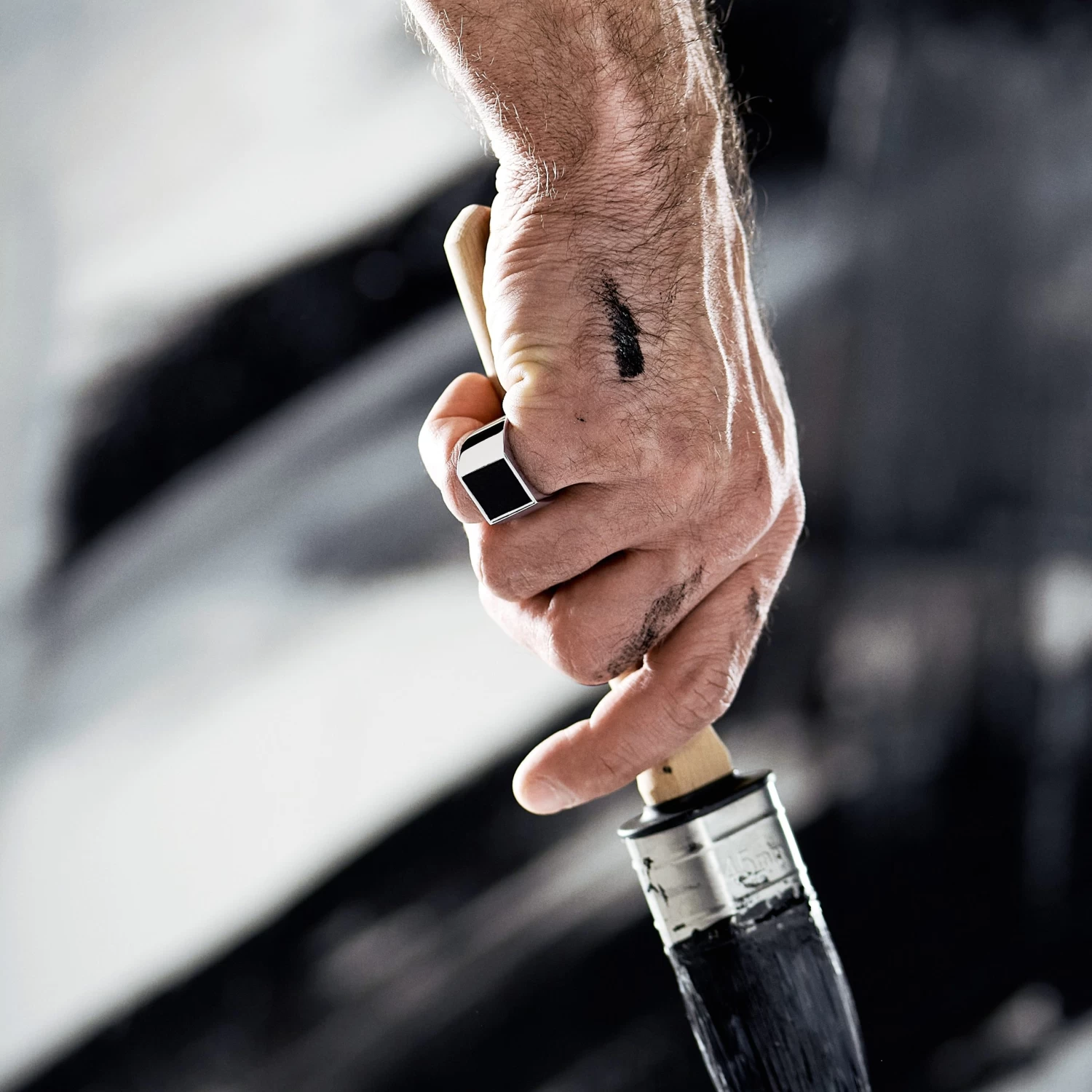 Aras | Silver-tone Stainless Steel Square Black Onyx Pinky Signet Ring - Image 2