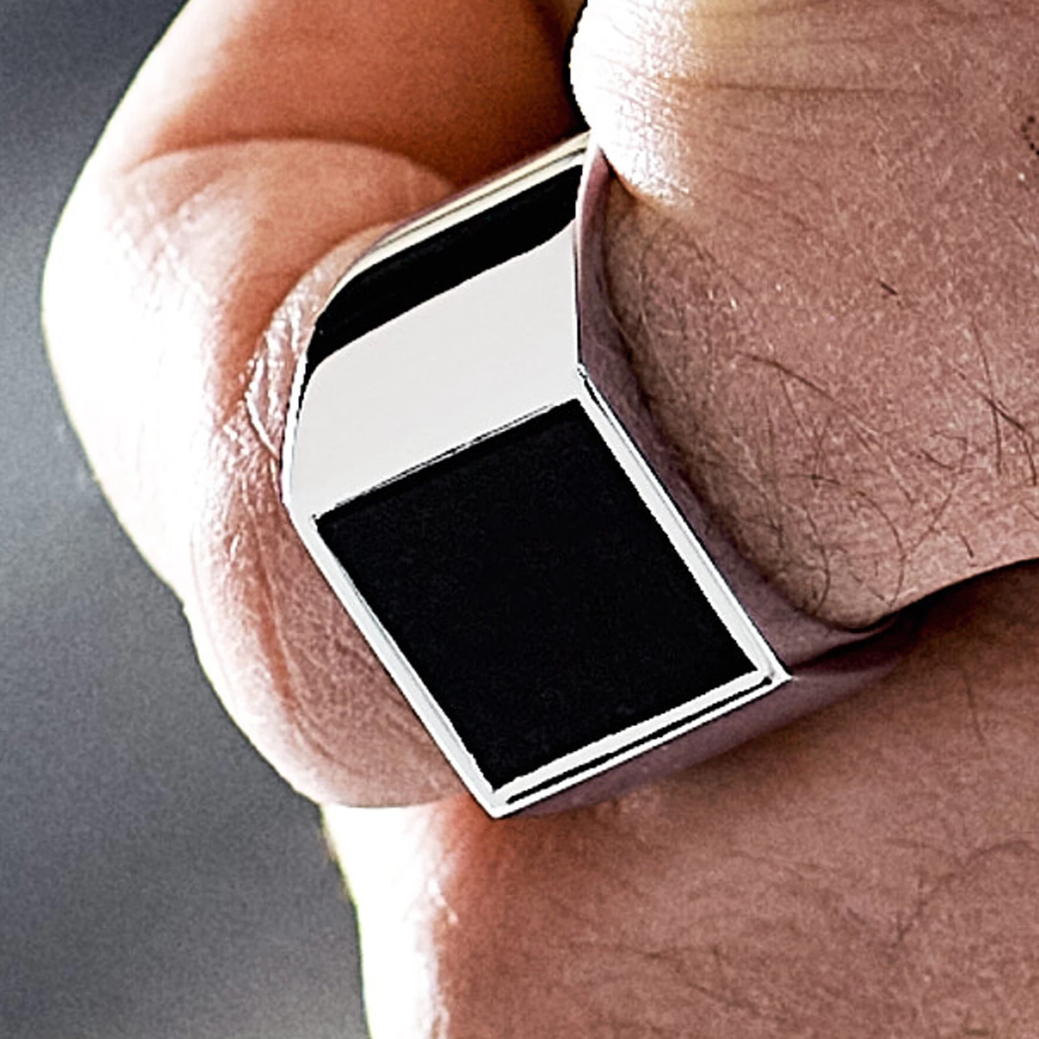 Aras | Silver-tone Stainless Steel Square Black Onyx Pinky Signet Ring - Image 8