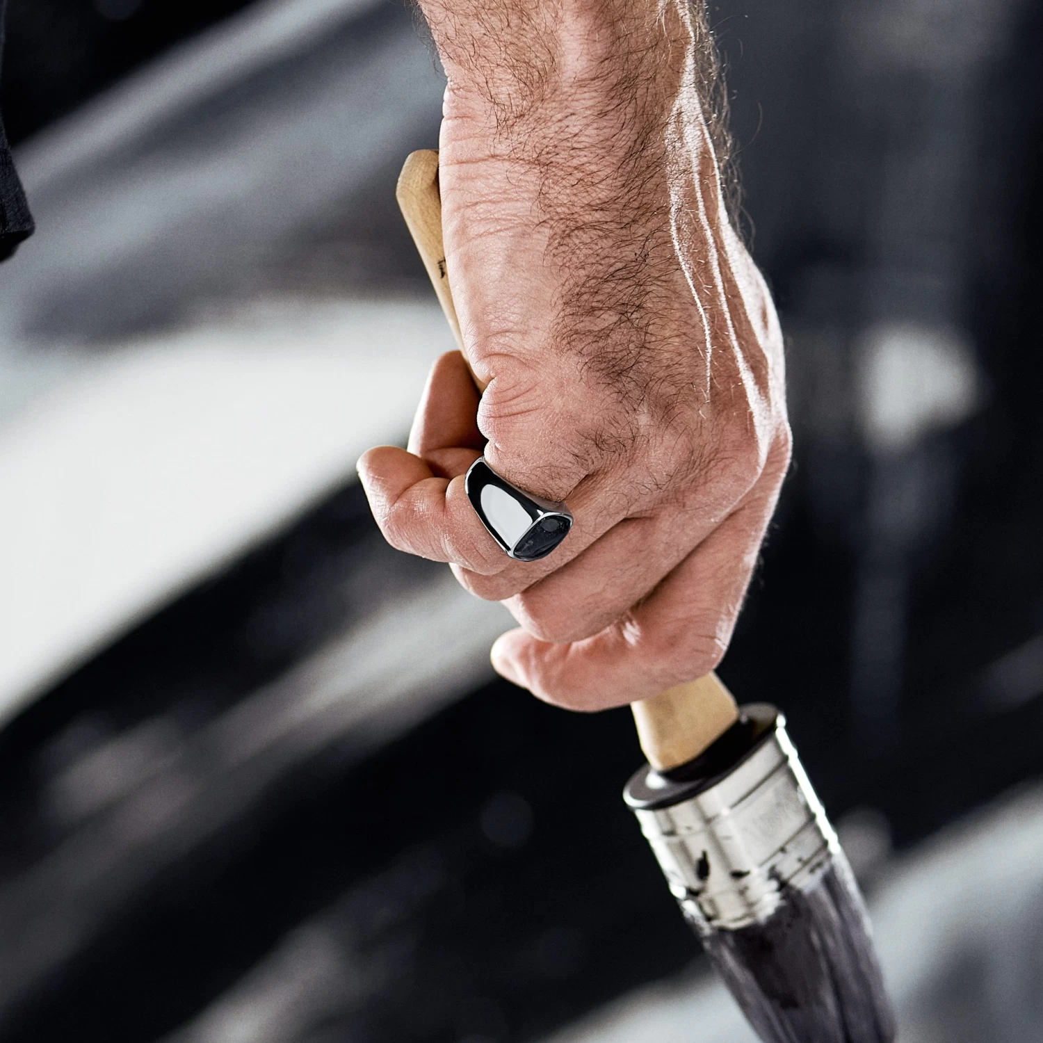 Aras | Silver-tone Stainless Steel Moss Agate Pinky Signet Ring - Image 2