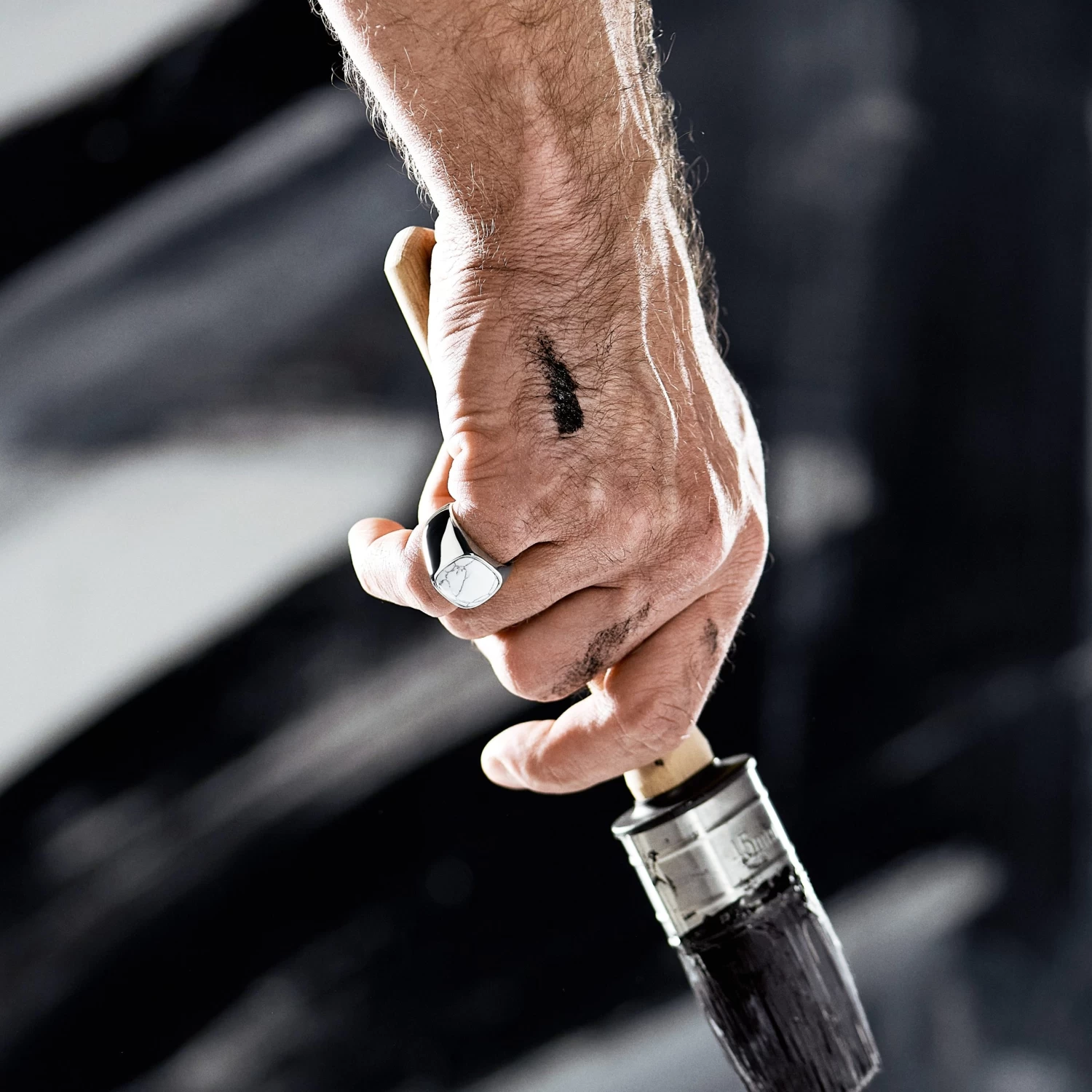 Aras | Silver-tone Stainless Steel Howlite Pinky Signet Ring - Image 2