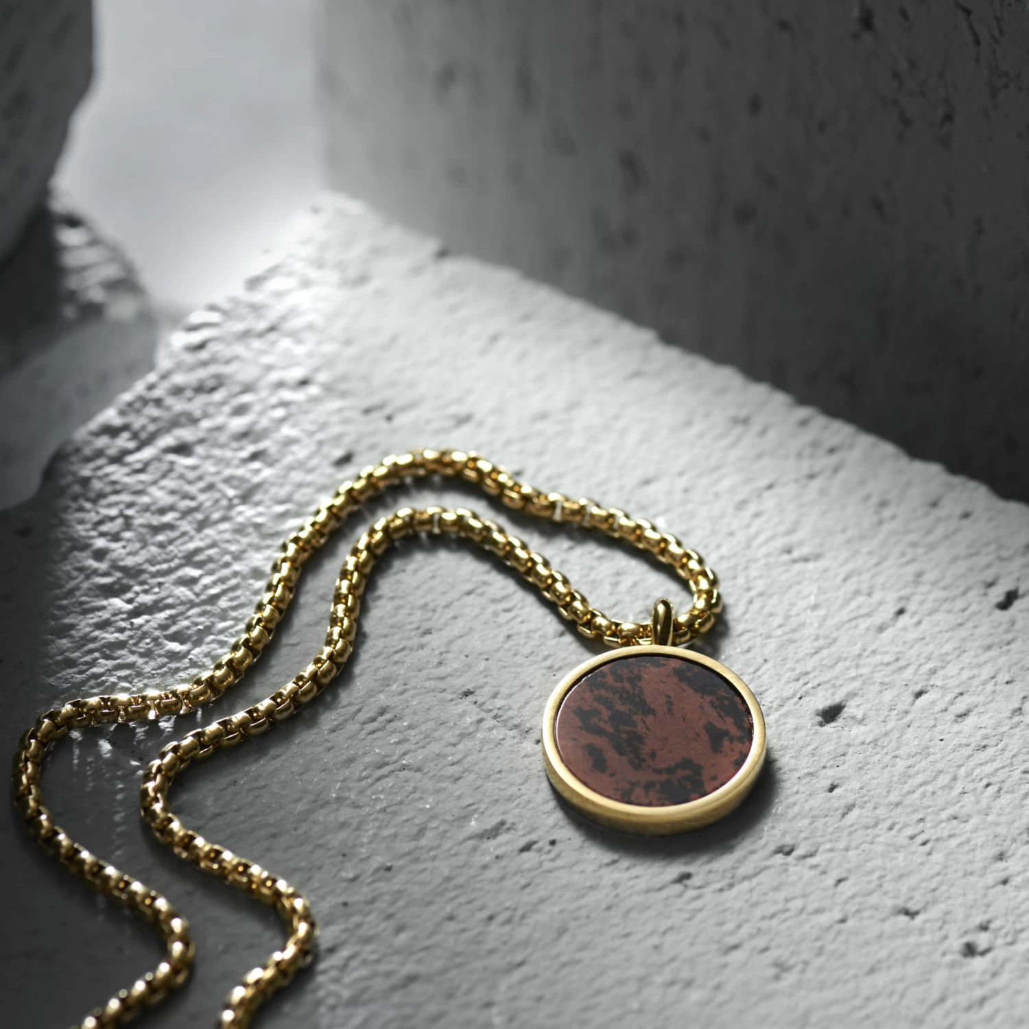Orisun | Gold-Tone & Mahogany Obsidian Circle Box Chain Necklace - Image 4