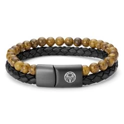 Icon | Wood Grain Jasper & Black Leather Cord Bracelet