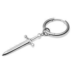 Silver-Tone Stainless Steel Sword Hoop Earring