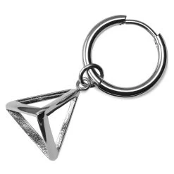 Silver-Tone Stainless Steel Pyramid Hoop Earring