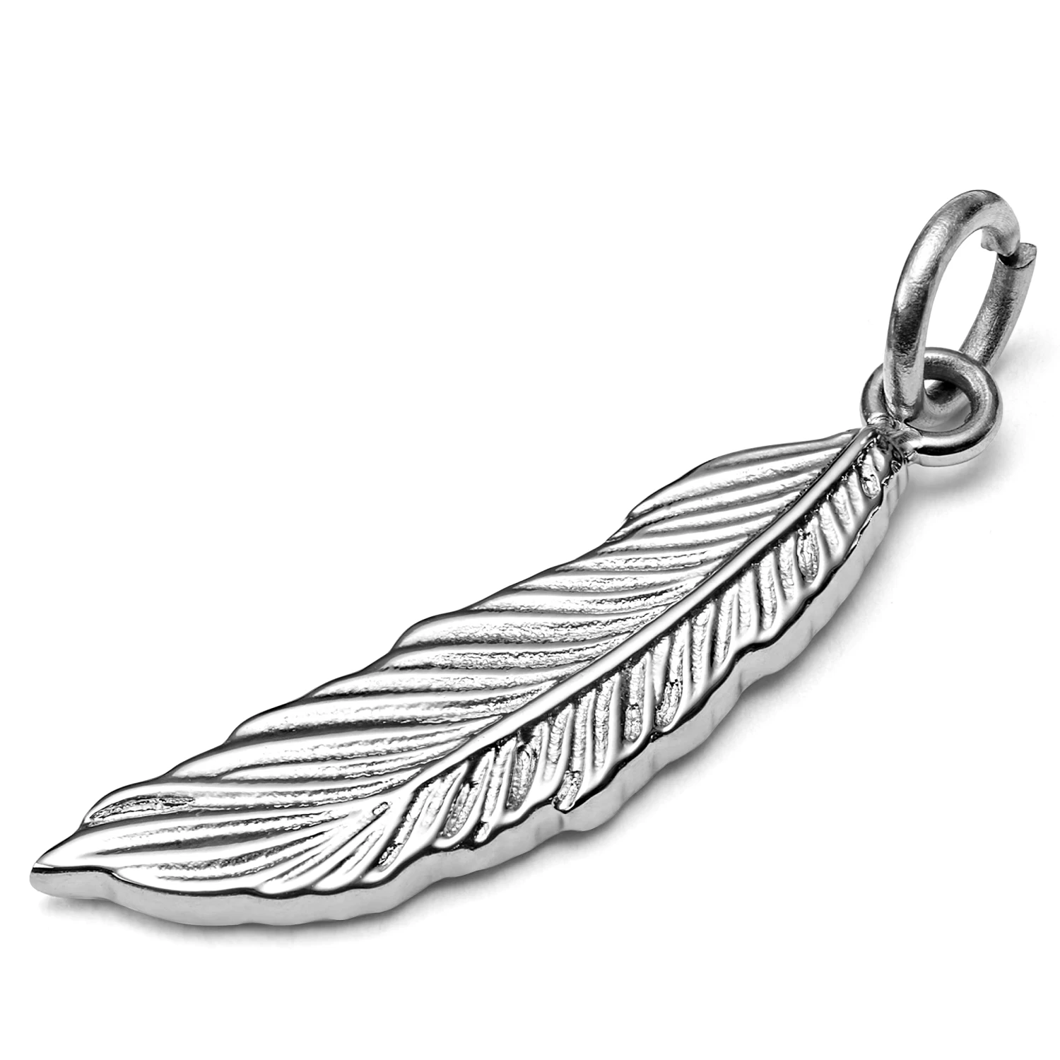 Silver-Tone Stainless Steel Feather Charm