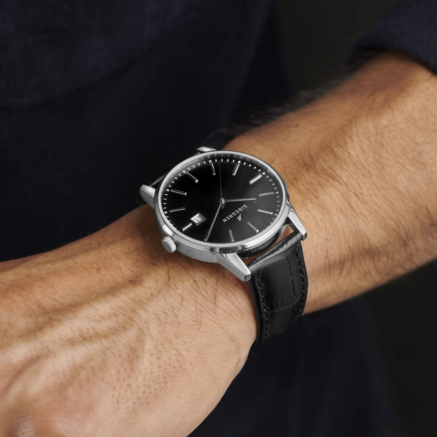 Patriarch | Silver-Tone Dress Watch With Black Dial & Black Leather Strap - Image 5