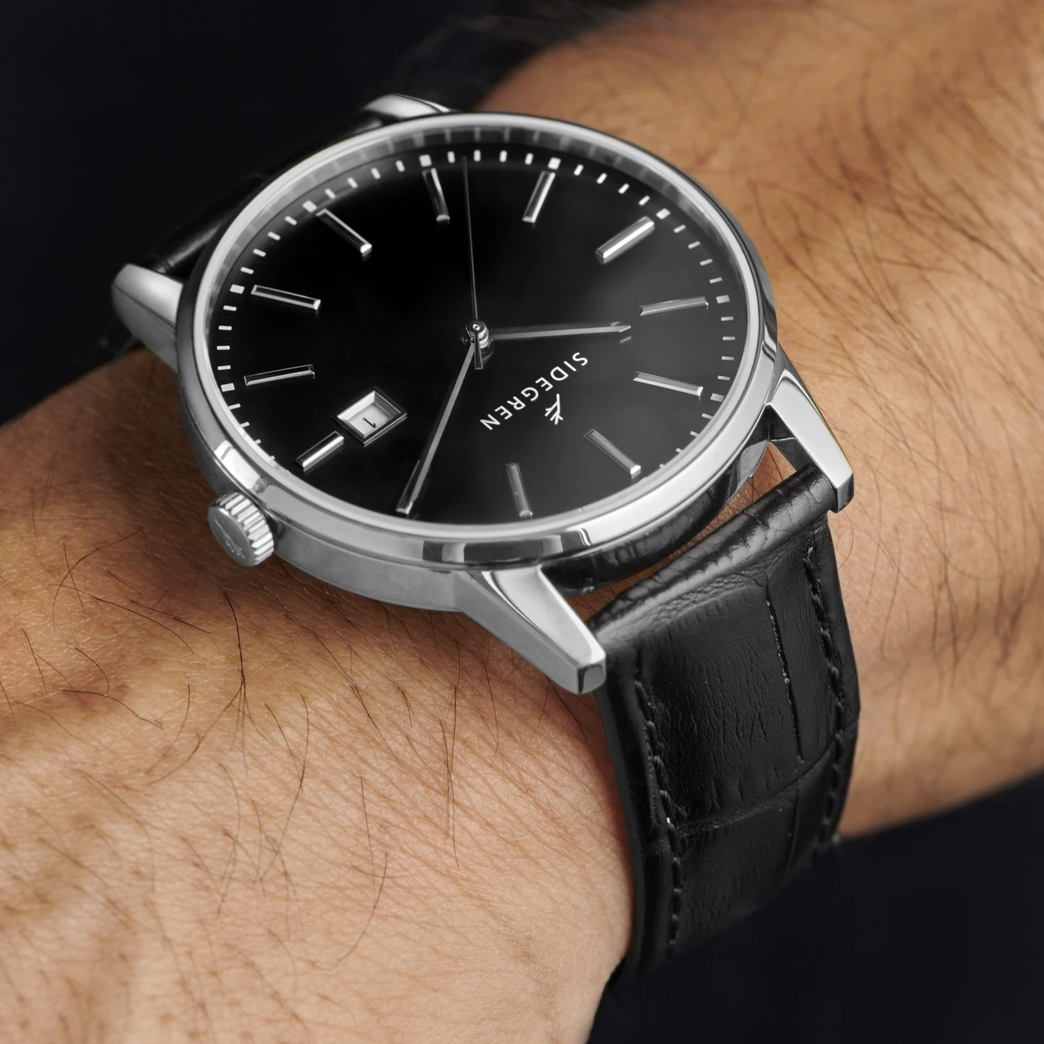 Patriarch | Silver-Tone Dress Watch With Black Dial & Black Leather Strap - Image 6