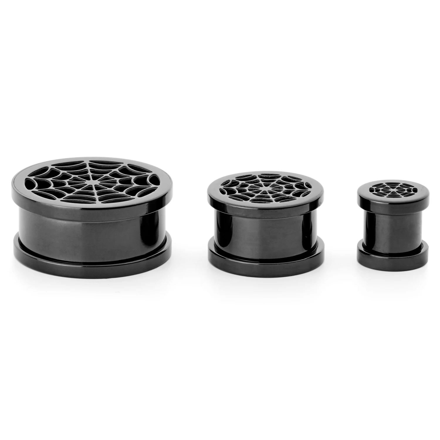 Black Stainless Steel Spiderweb Screw-Fit Tunnel Earring - Image 2