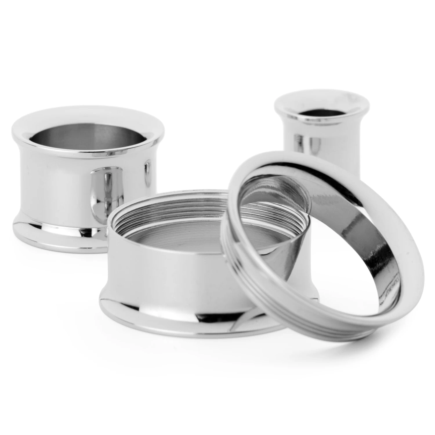 Silver-Tone Stainless Steel Thin-Rimmed Screw-Fit Tunnel Earring - Image 3