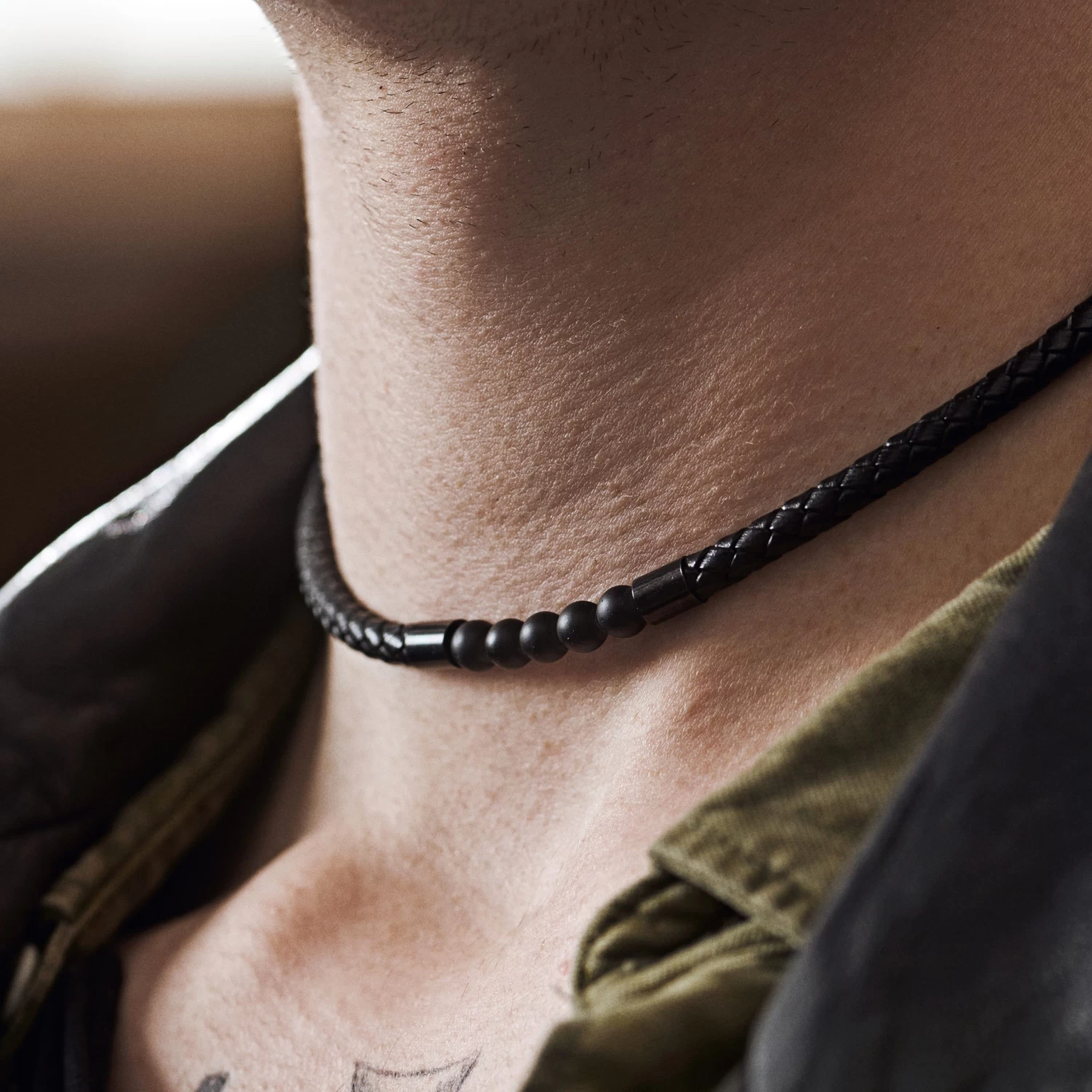 Tenvis | 1/5" (5 Mm) Black Onyx Leather Necklace - Image 2