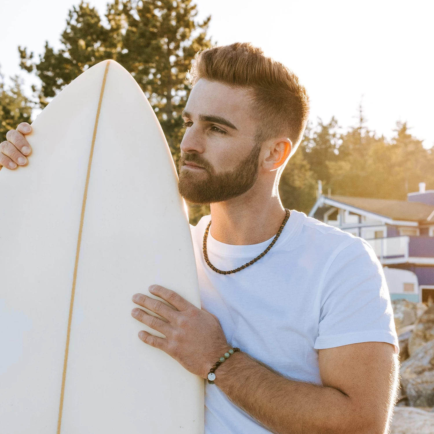 Wave | Natural Wooden Surfer Beaded Necklace - Image 5