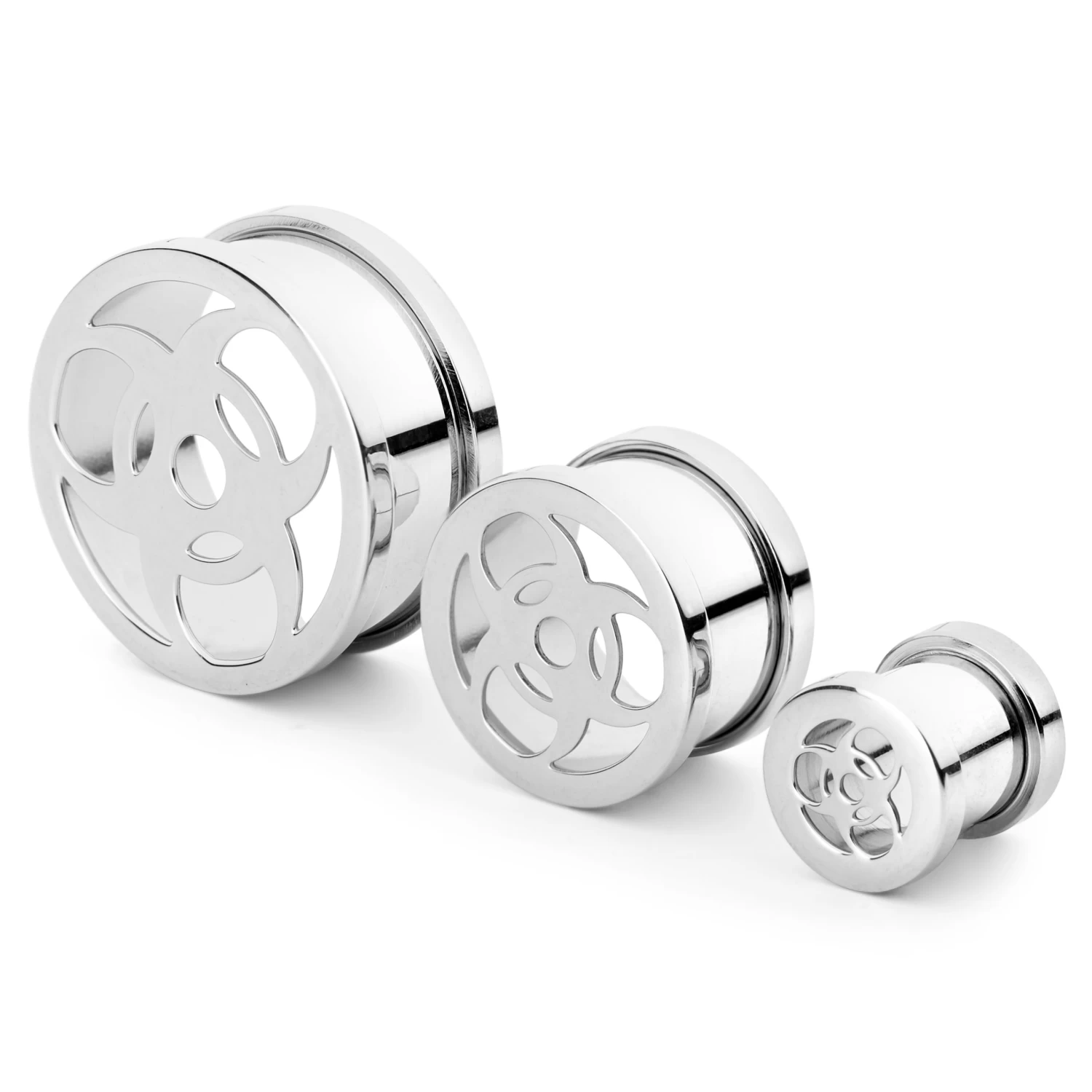 Silver-Tone Biohazard Logo Steel Ear Tunnel
