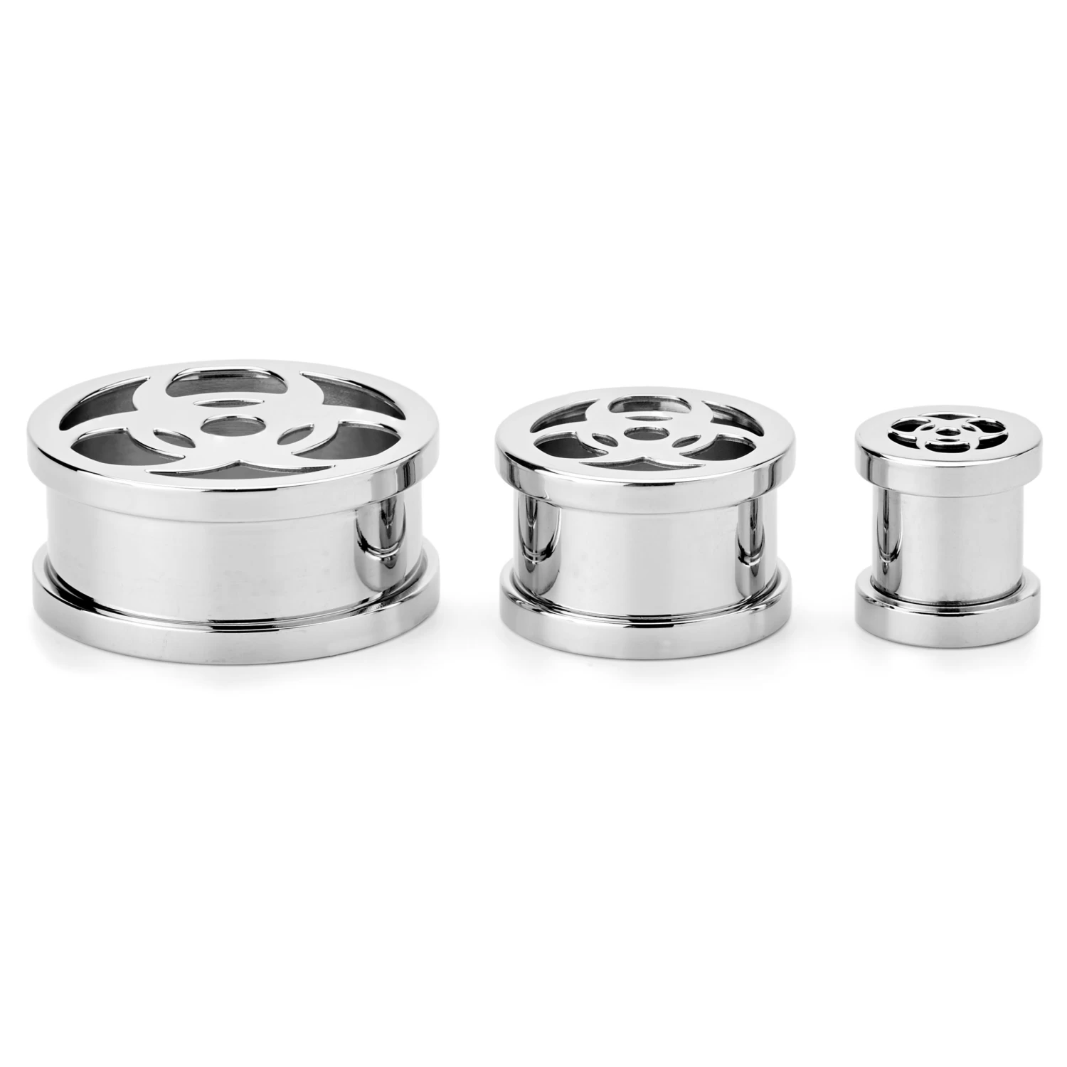 Silver-Tone Biohazard Logo Steel Ear Tunnel - Image 2