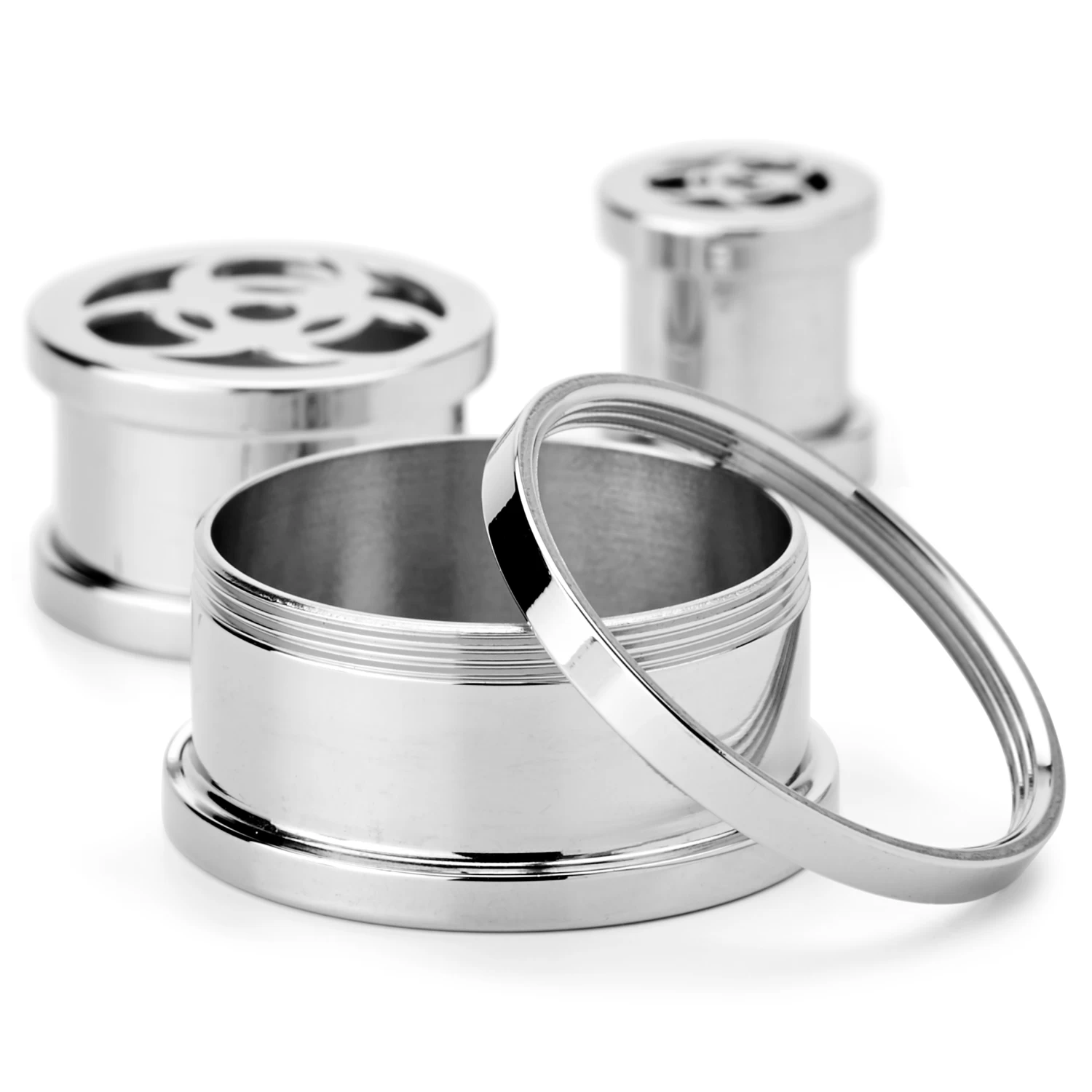 Silver-Tone Biohazard Logo Steel Ear Tunnel - Image 3