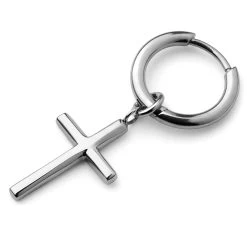 Silver-tone Titanium Drop Hoop Earring With Cross Charm